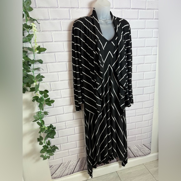Chic Black and White Striped midi sleeveless Dress with cardigan /size M & L - Picture 10 of 15